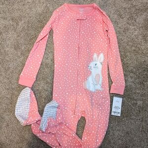 NWT 4T pink cotton footed pajamas with bunny decal